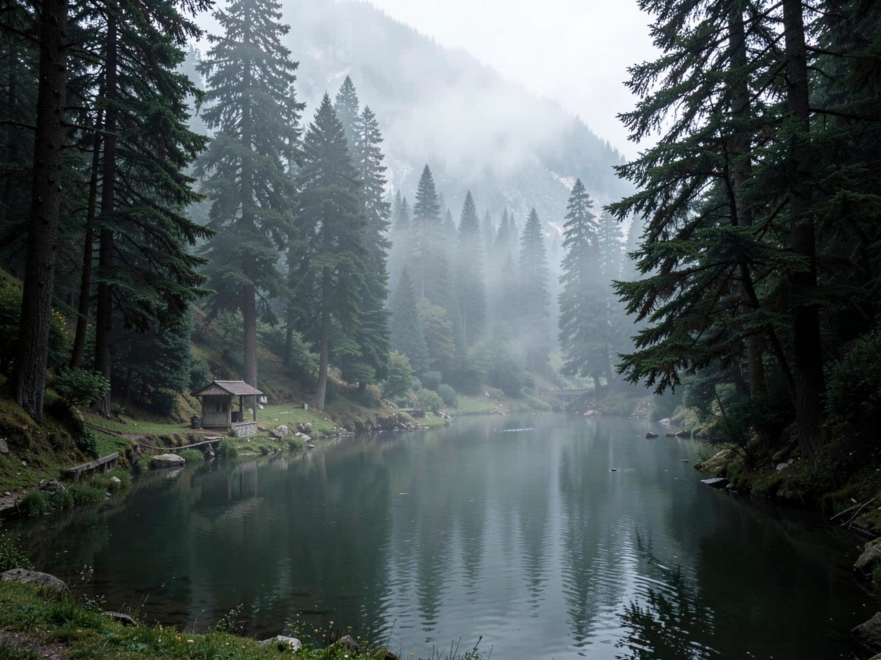 Glacier-fed alpine lake reflecting snow-capped Himalayan peaks
